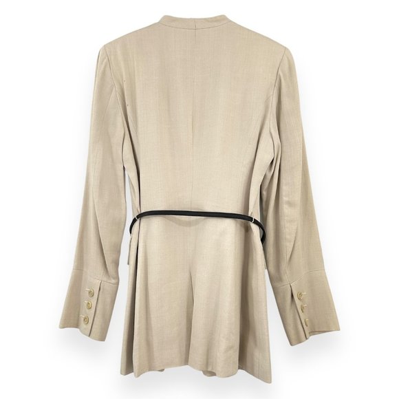 Drozdzik Light Beige Linen Blend Collarless Belted Blazer Jacket sz 8 - Picture 2 of 8